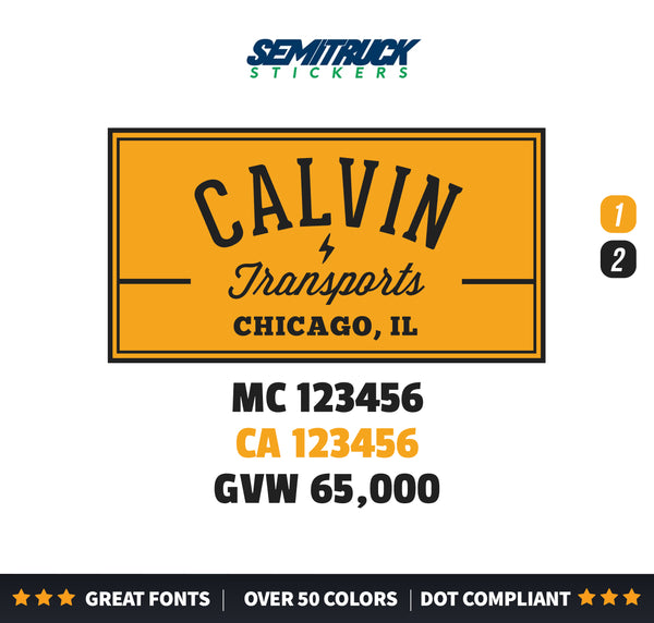 transport company name with mc ca gvw lettering decal