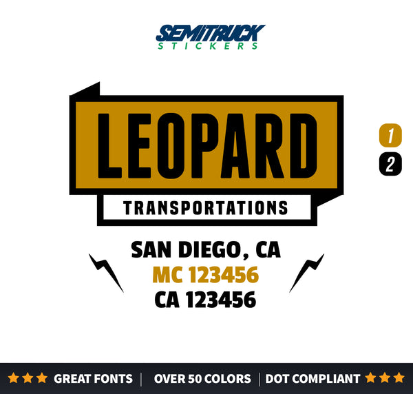 transport company name with usdot mc ca lettering