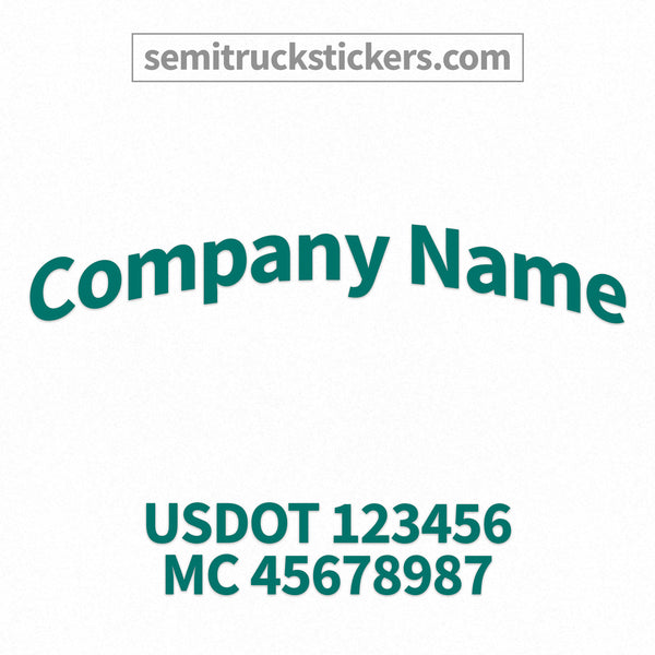 arched company name decal with usdot, mc