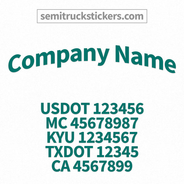 arched company name decal with regulation numbers