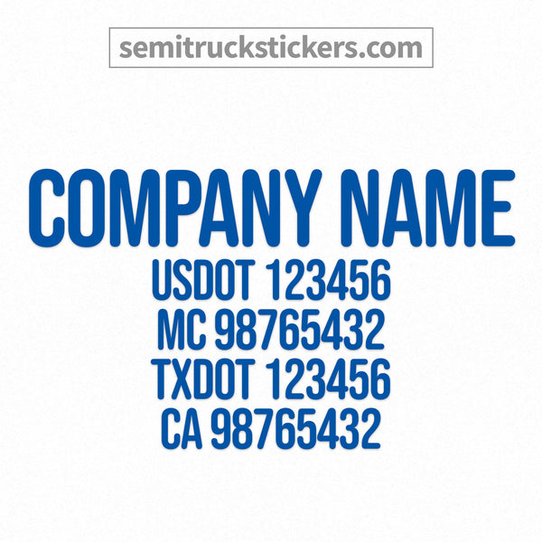 company name decal with regulation numbers