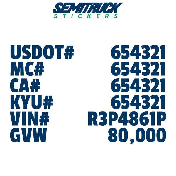 usdot, mc, ca, kyu, vin & gvw decal sticker