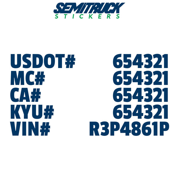 usdot, mc, ca, kyu & vin decal sticker