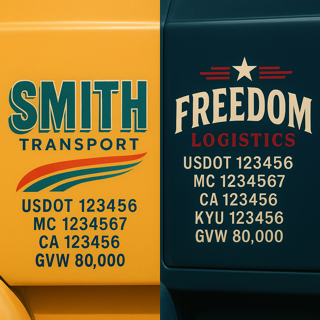 Custom Truck Door Lettering Sign Decal Sticker For Trucking, Businesses with City, State and USDOT, MC, GVW Truck Sign (2-Pack)