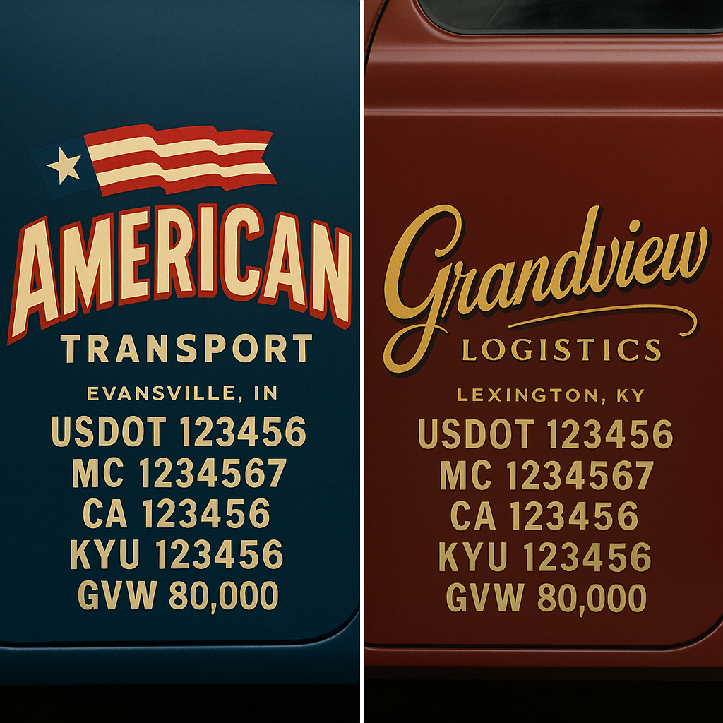 Custom Truck Door Lettering Sign Decal Sticker For Trucking, Businesses with City, State and USDOT, MC, GVW Truck Sign (2-Pack)