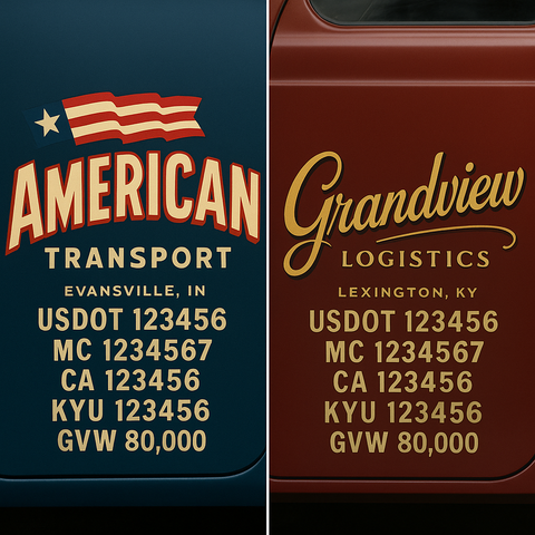 Custom Truck Door Lettering Sign Decal Sticker For Trucking, Businesses with City, State and USDOT, MC, GVW Truck Sign (2-Pack)