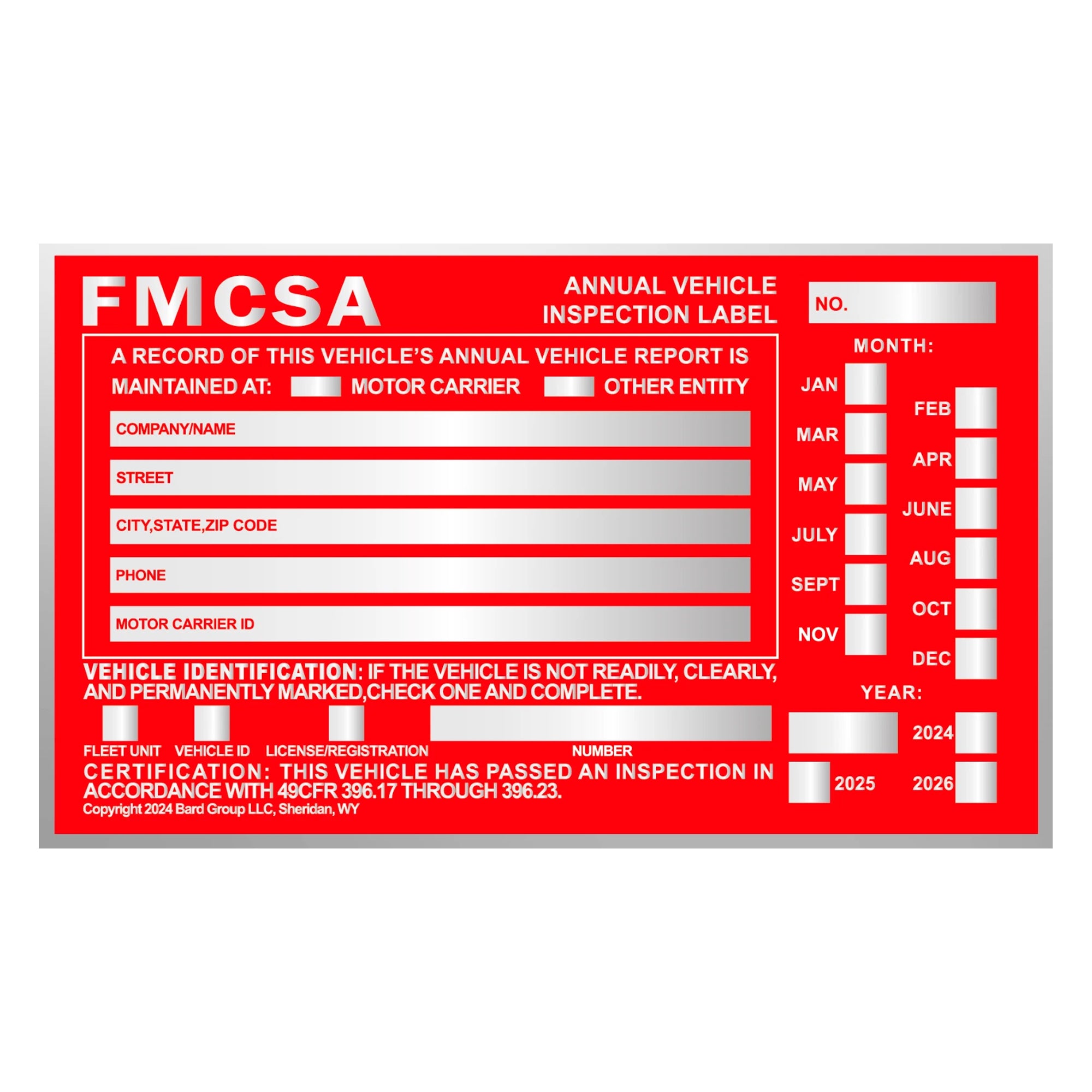 FMCSA Annual Vehicle Inspection Label For Compliance