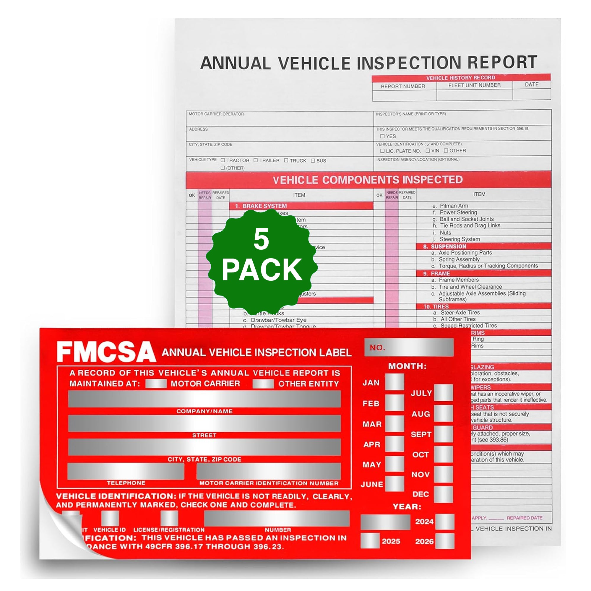 FMCSA Annual Vehicle Inspection Label & Annual Vehicle Inspection Report
