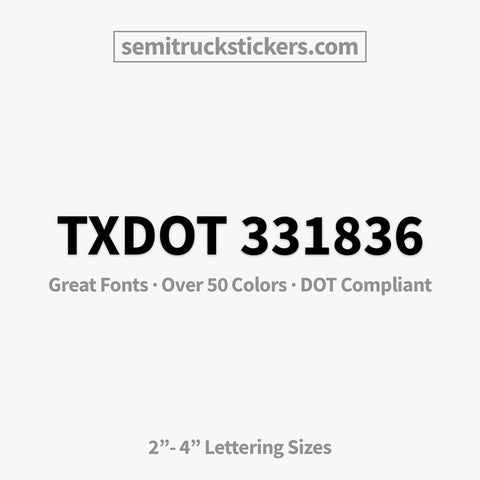 TX DOT number decal sticker