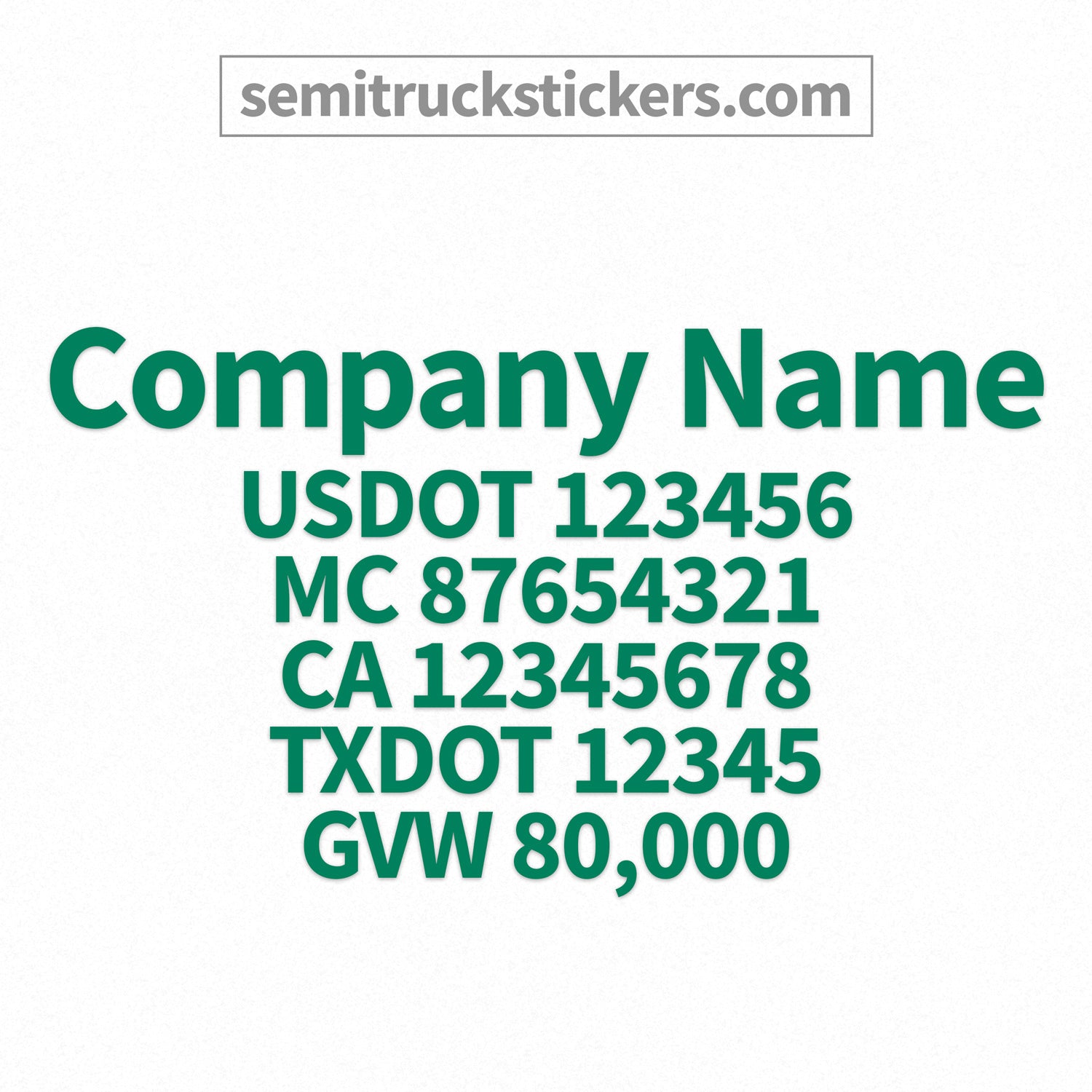Company Name Decal with Regulation Numbers