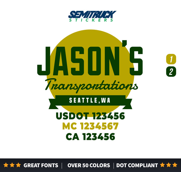 transport company name with usdot mc ca lettering decal