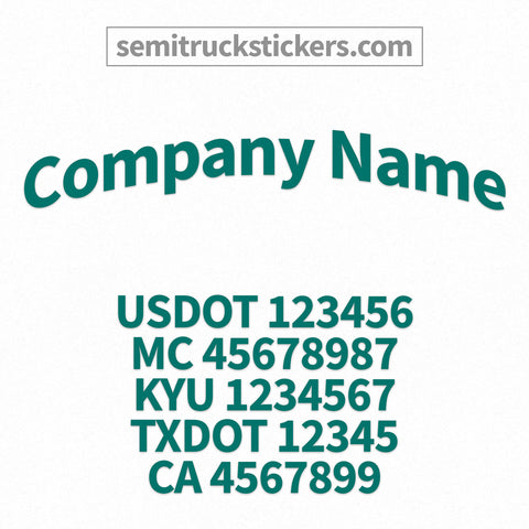 arched company name decal with regulation numbers
