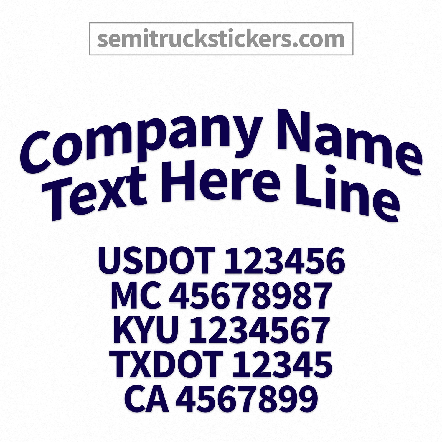 arched company name decal with regulation numbers
