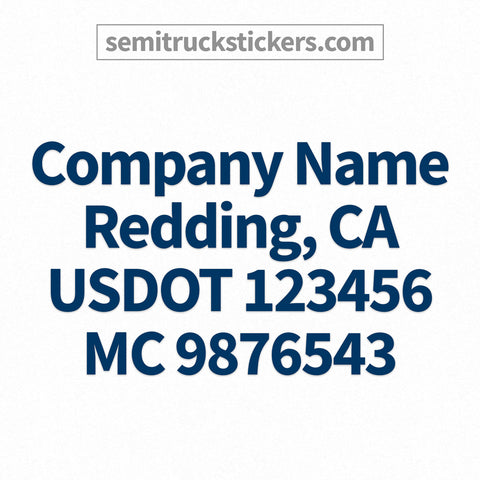 4 line company name decal, location, usdot, mc