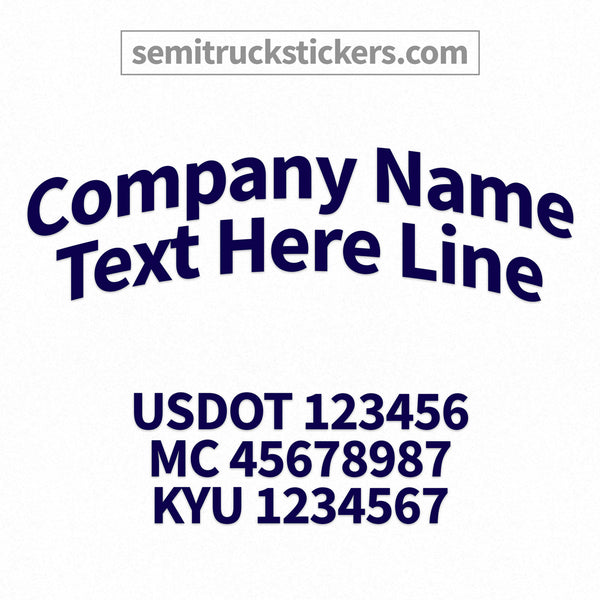 arched company name decal with usdot, mc, kyu