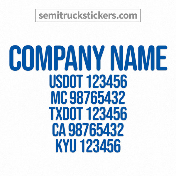 company name decal with regulation numbers for trucks