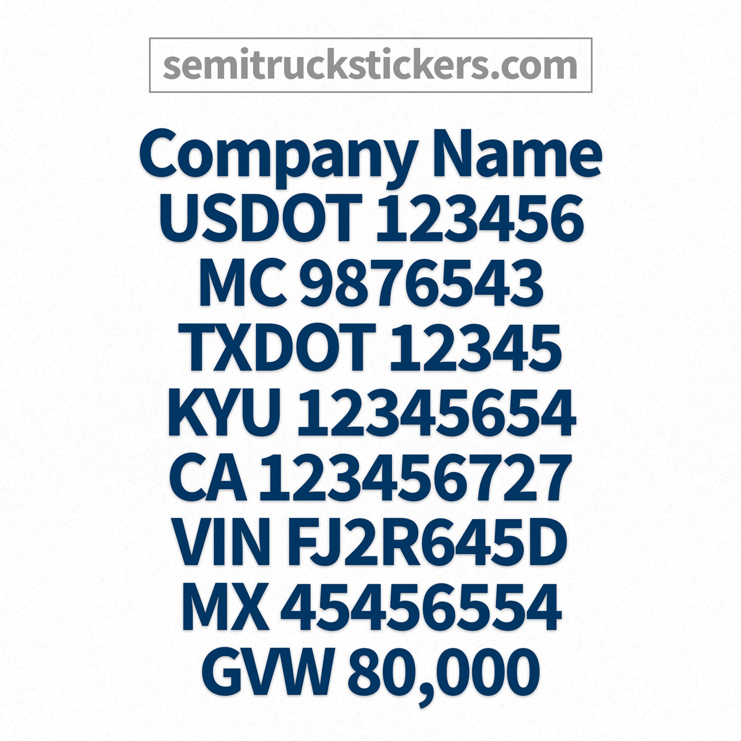 company name decal, 9 lines of text
