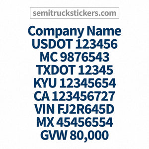 company name decal, 9 lines of text