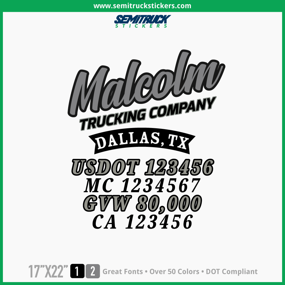 Truck Door Decal, Company Name, Location, USDOT, MC, GVW, CA