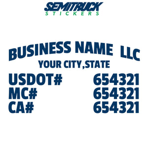 arched business name, location, usdot, mc & ca decal sticker