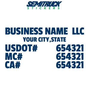 business name, location, usdot, mc & ca decal sticker